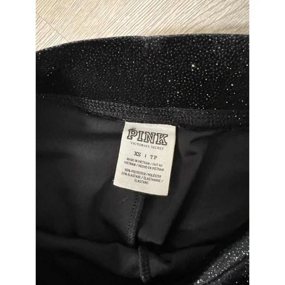 Victoria’s Secret PINK Leggings Women's Black Silver Velvet Metallic Sparkle - Image 3