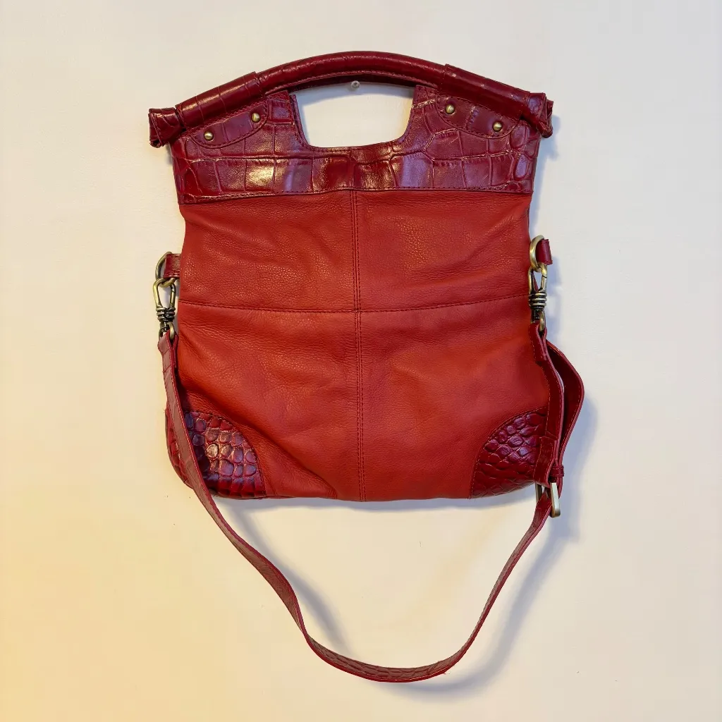 Michael Rome Leather Croc Print Shoulder Hand Bag Purse Magnetic Red 12” x 14” - Image 2