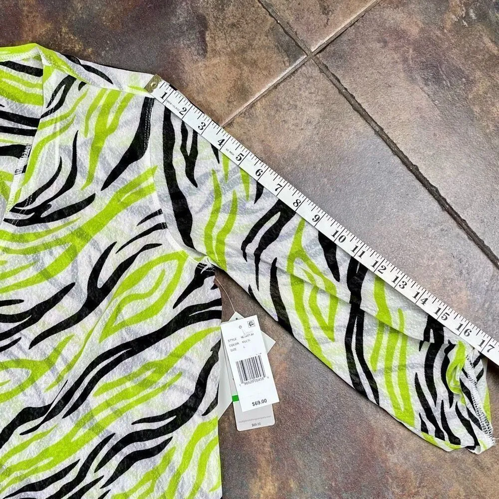 NWT Multiples Going Green Sheer Open Front Zebra Cardigan Large - Image 5