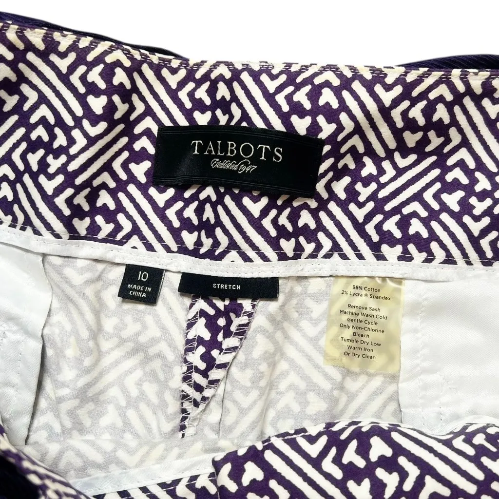 Talbots Pants Womens Size 10 Purple White Geometric Print with Belt Career Wear - Image 3