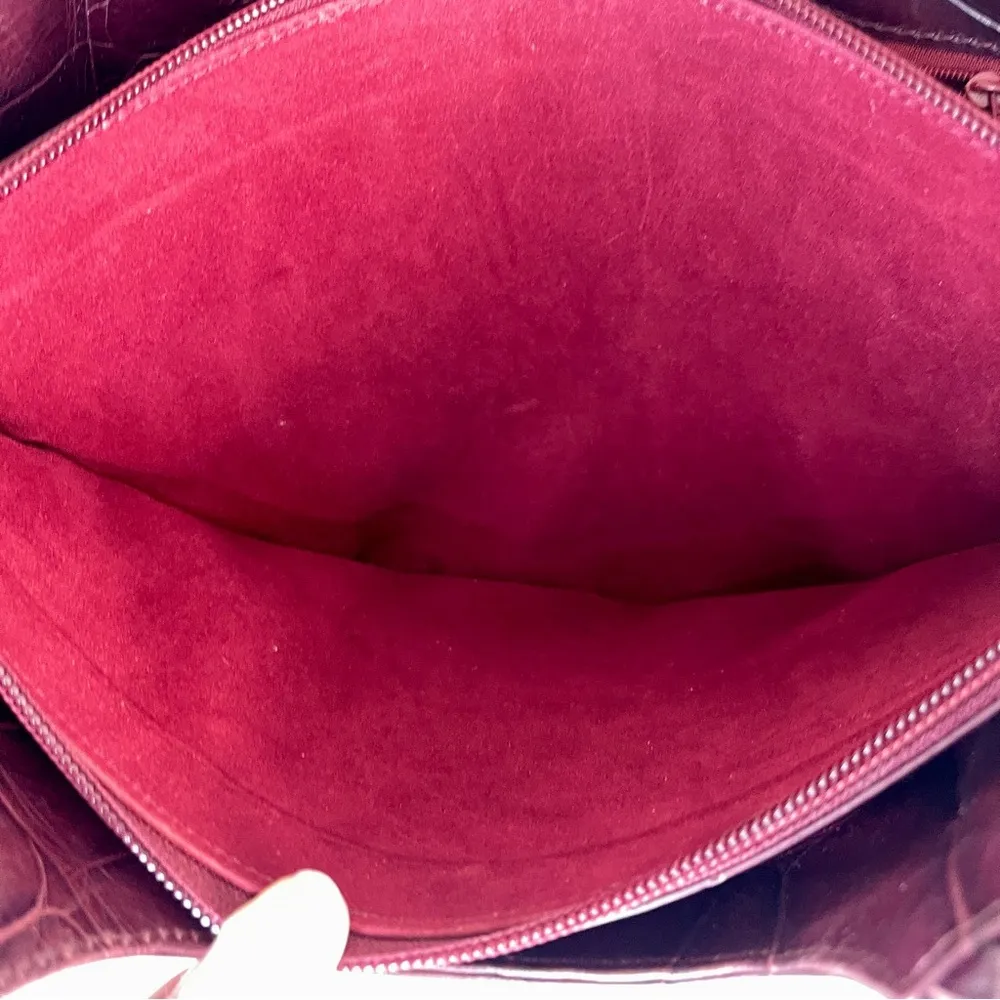 Authentic FALOR Handbag Made in Italy Braided Handle Crocodile Embossed Leather Purple - Image 5