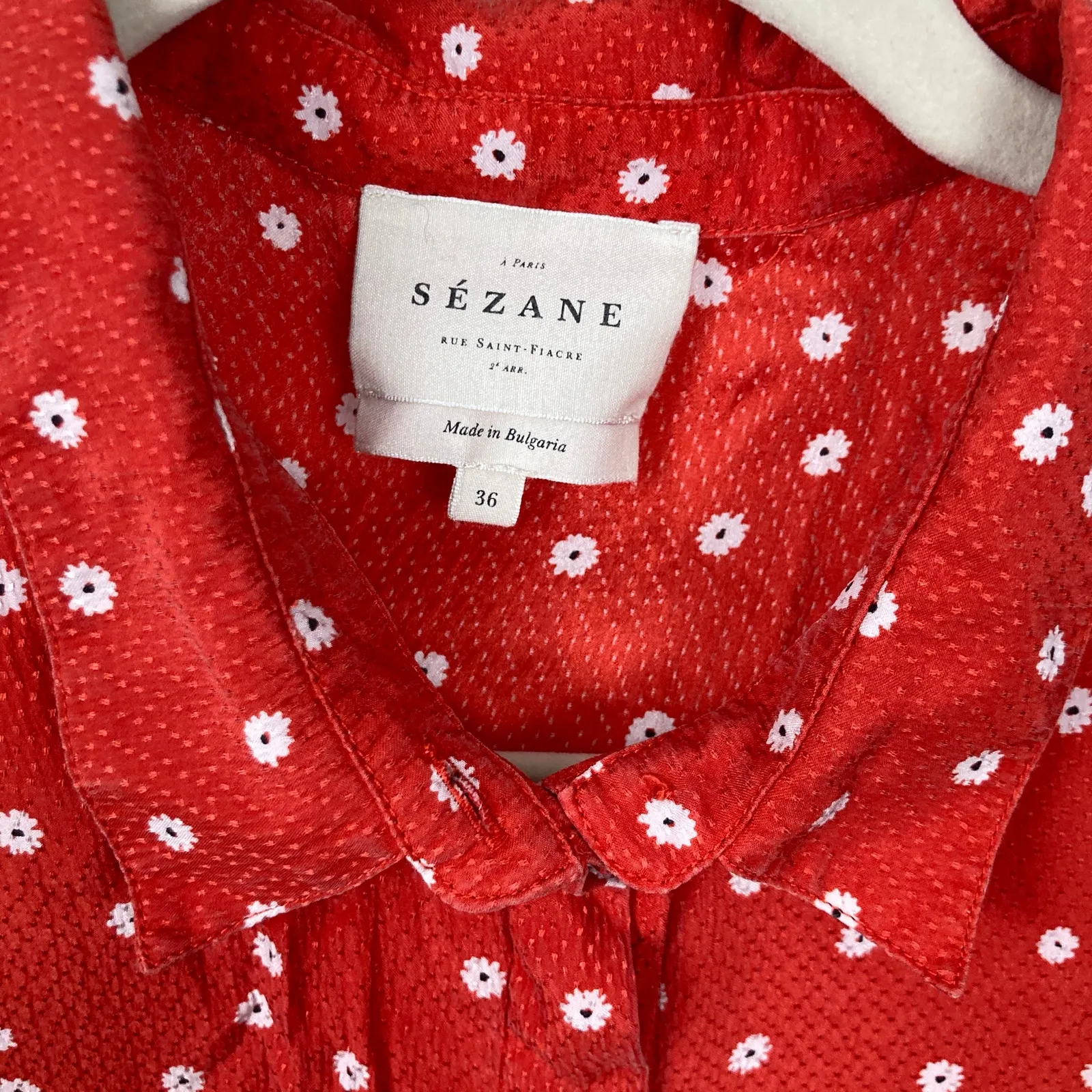 Sezane Womens 36 Red Microfloral Silk Lady Shirt Quiet Luxury Old Money Romantic - Image 3