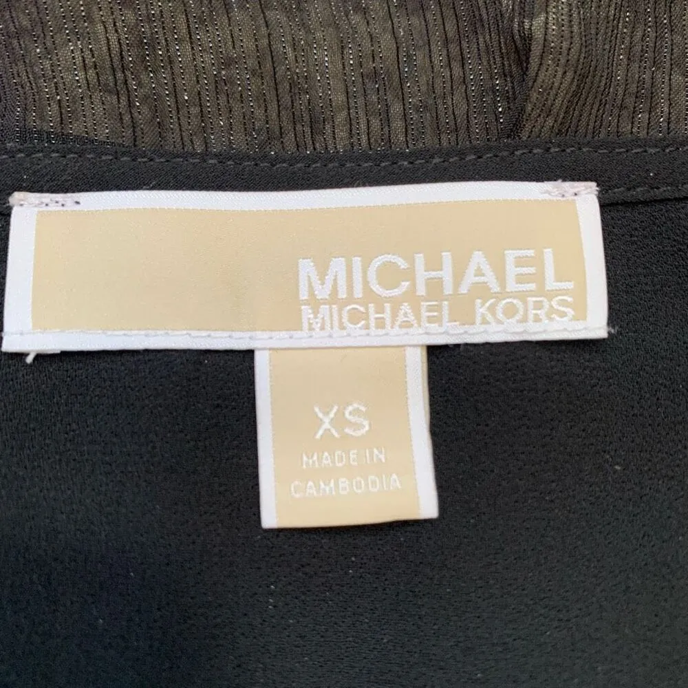Michael Kors Dress Faux Wrap Black Metallic Shimmer Asymmetrical Ruffle Sheer - Image 12
