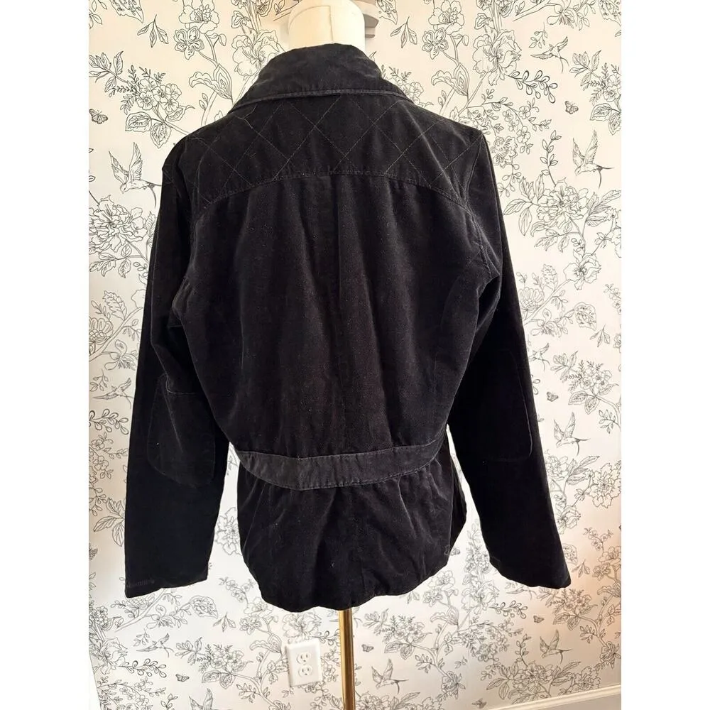 Vtg Columbia River Resort Jacket Black Velvet Soft Lined w Belted Waist Medium - Image 2