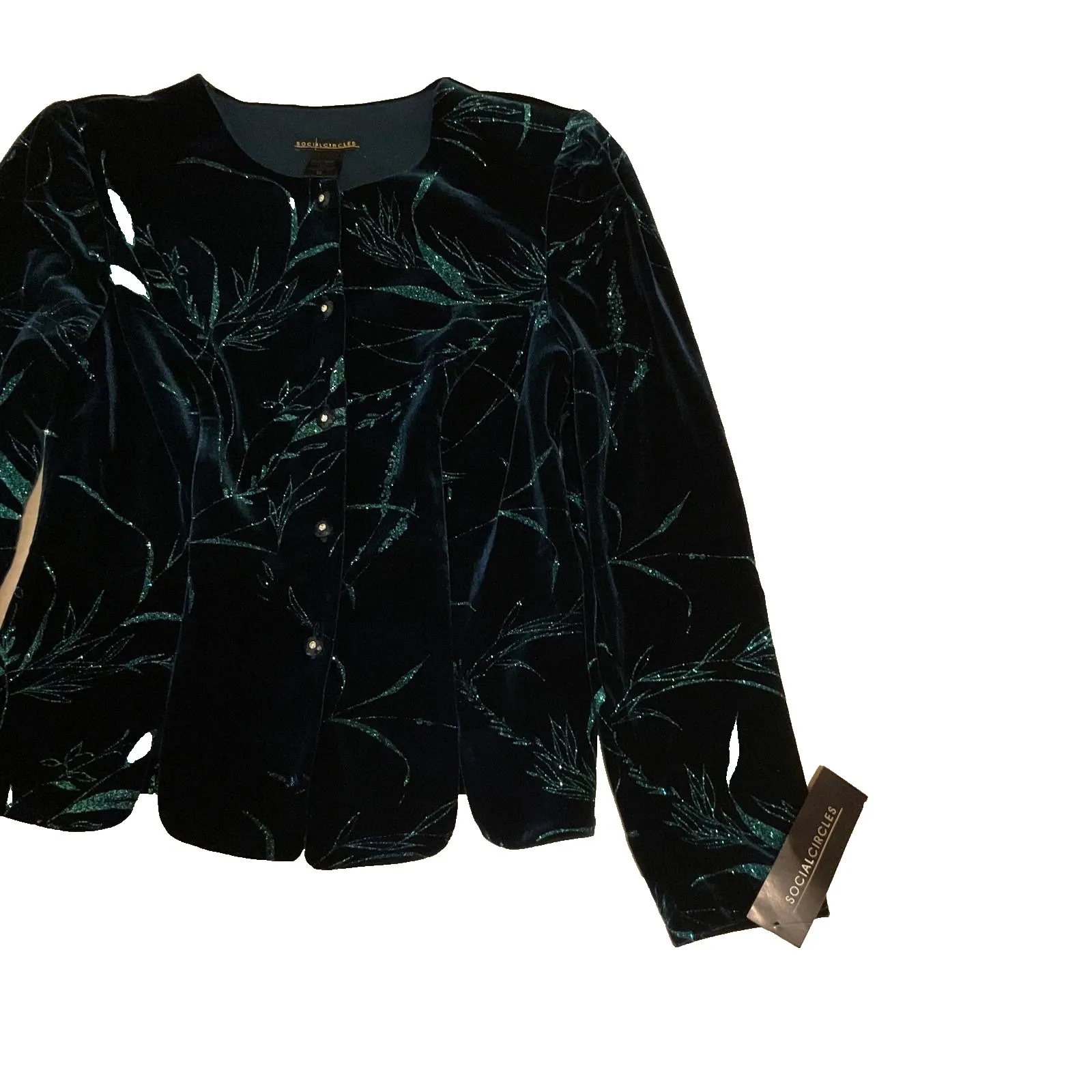SOCIAL CIRCLES LOVELY TEAL GLITTER‎ VELOUR FORMAL GREEN WOMEN'S JACKET S M Size M - Image 2
