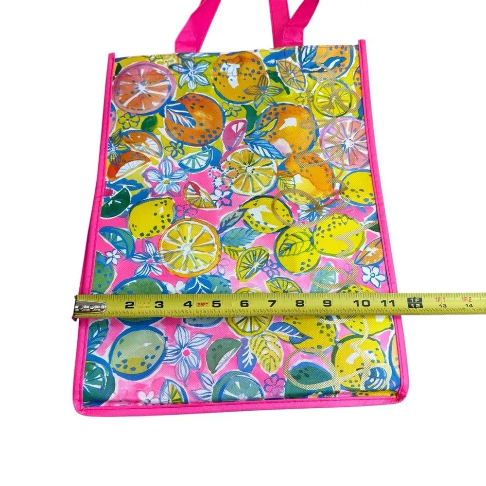 Lilly Pulitzer‎ Citrus Print Tote Pink Yellow Green Reusable Shopping Market Bag - Image 8
