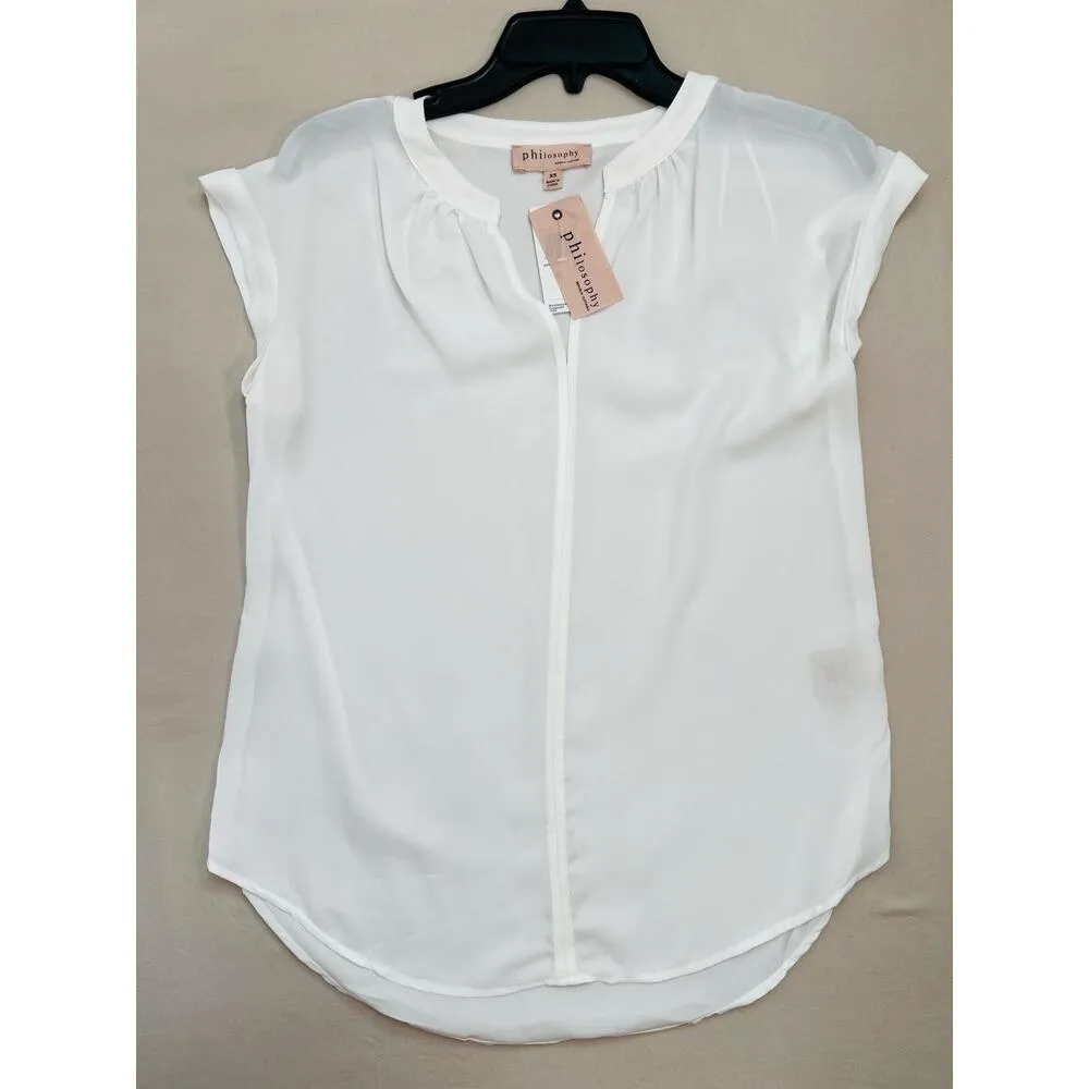 Philosophy Republic Clothing Size XS Ivory Cuffed Short Sleeve Blouse Shirt - Image 5