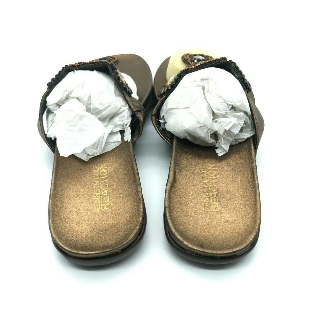 Kenneth Cole Reaction Womens Slide Sandals Thong Rhinestone Bronze Size 7 Gold - Image 4