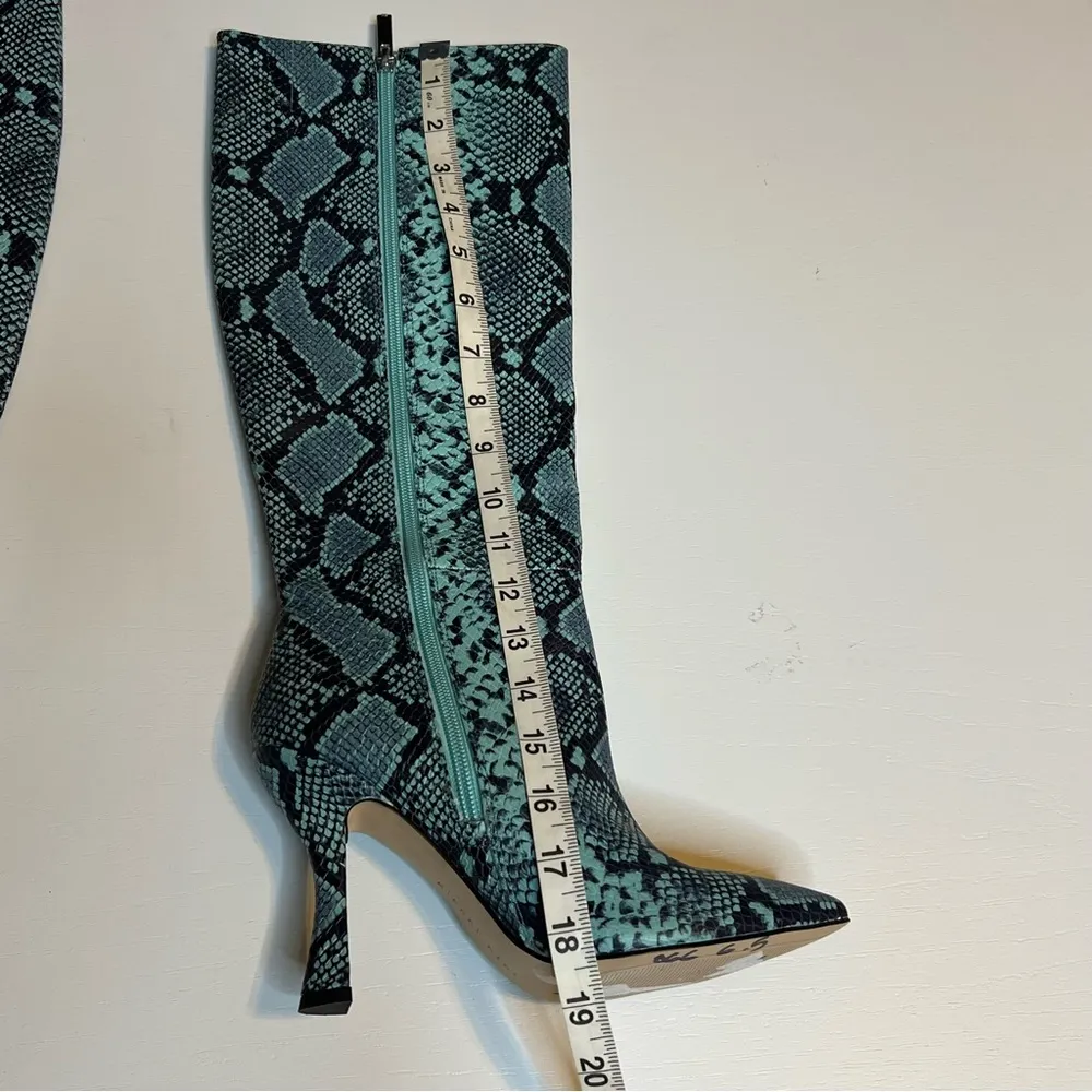 Gianni Bini Lennoxe Snake Print Leather Stilleto Heel Boots Teal Black 6.5 - Image 7