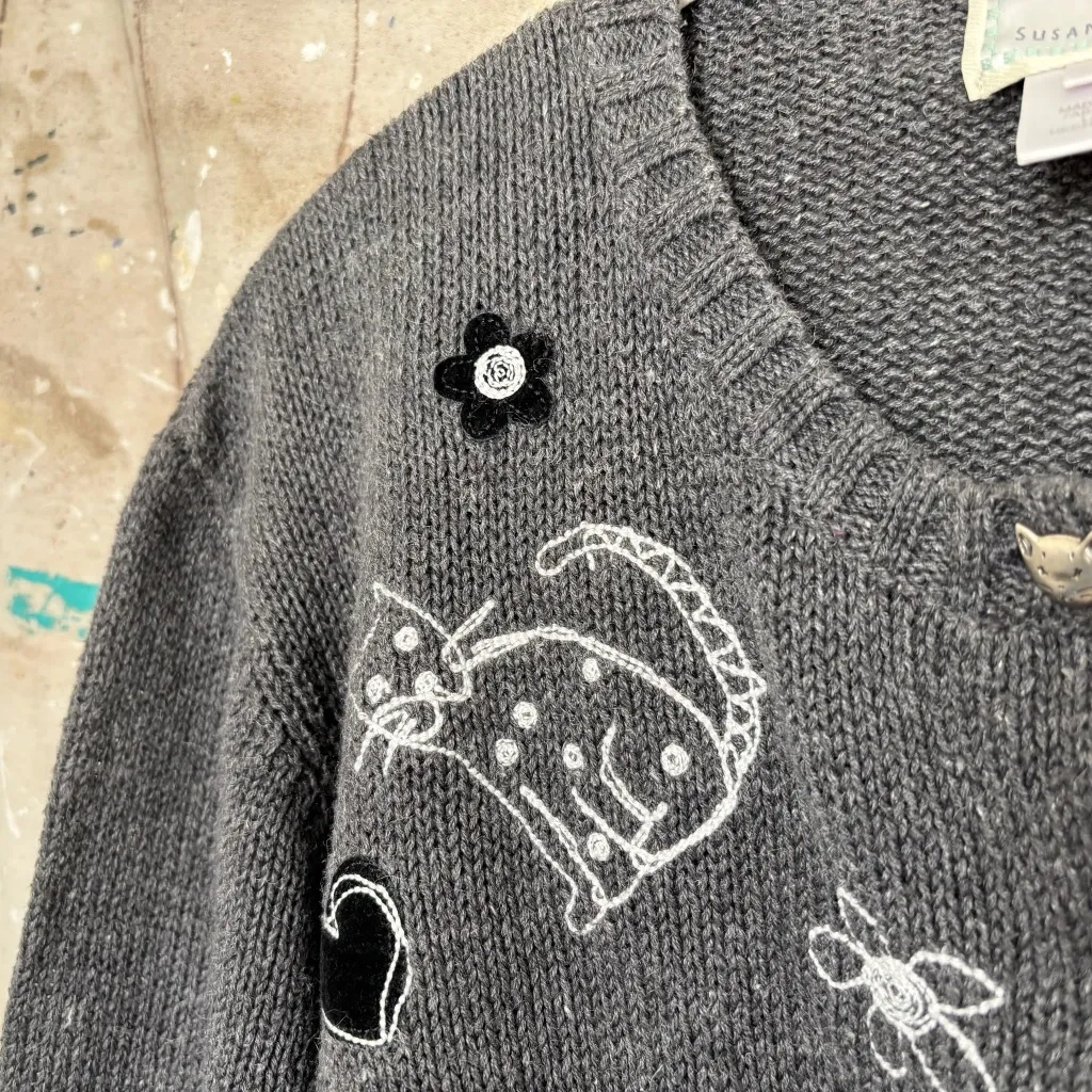 Vintage Susan Bristol Embroidered Cat Cardigan Sweater - Image 3