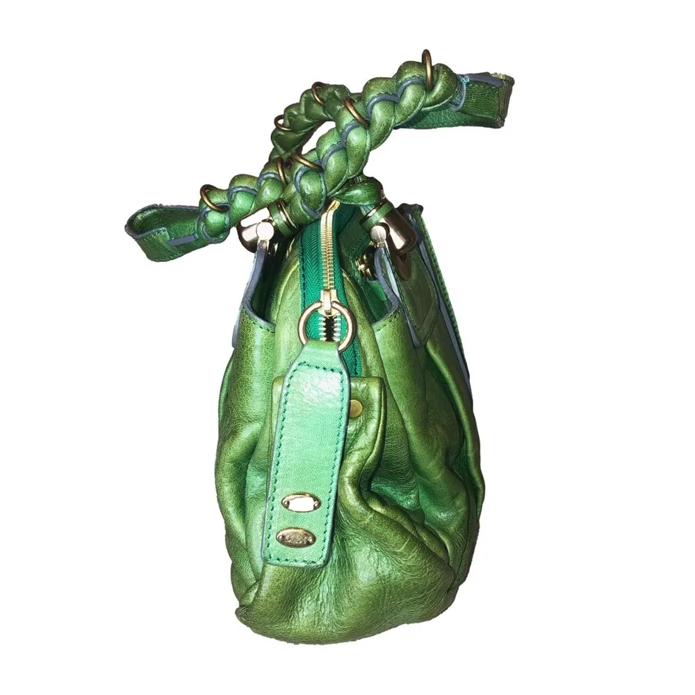 CHLOE Heloise Green Leather Braided Handle Shoulder Bag with Zip Closure RARE - Image 3