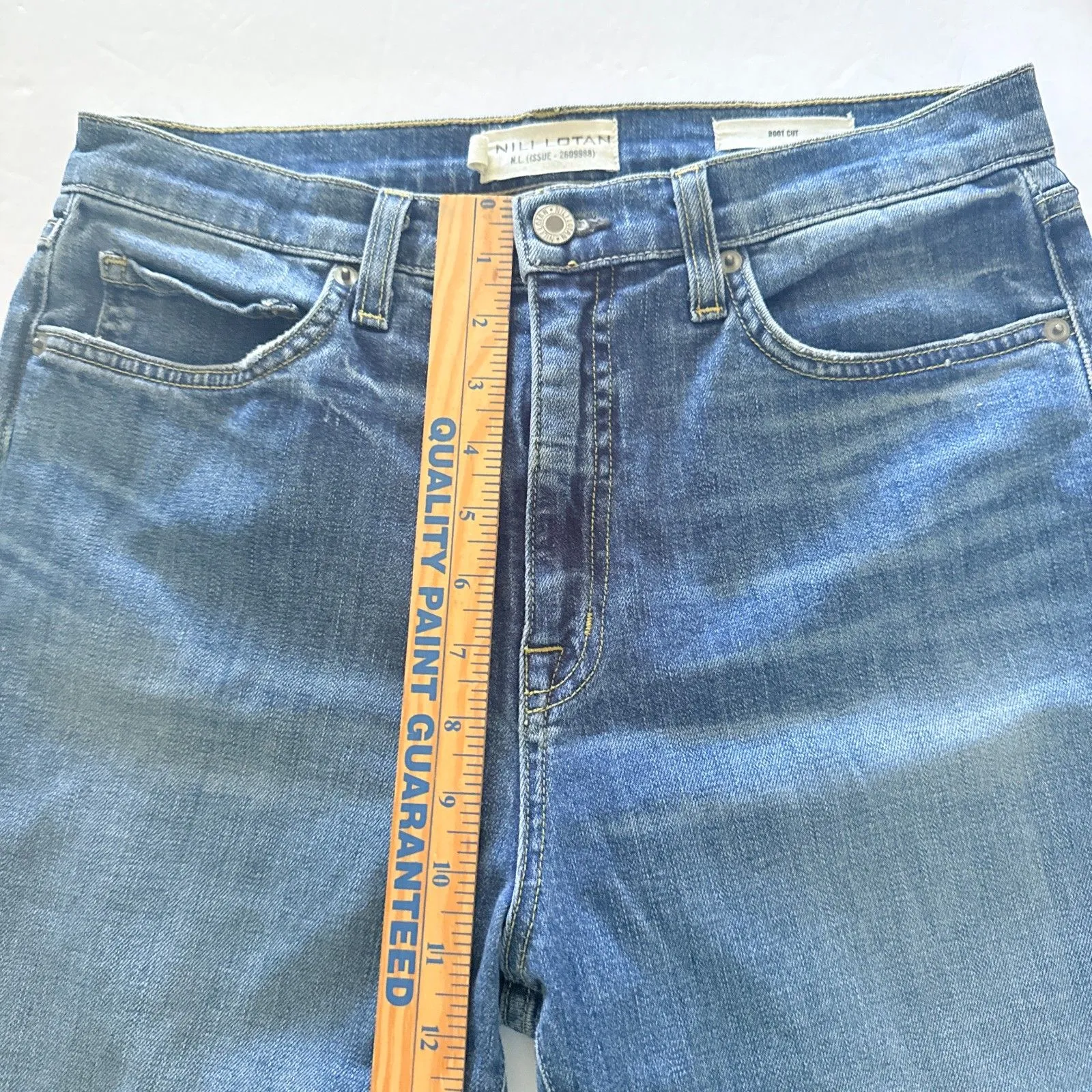 Nili Lotan Boot Cut Jean Classic Wash Cotton Blend USA Light Distressed Sz 30 Blue - Image 9