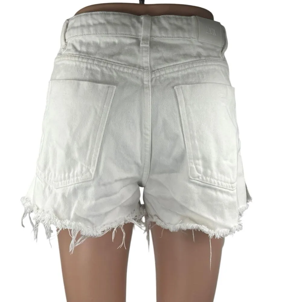 Zara Women's White High Waisted Cut Off Frayed Raw Hem Denim Jean Shorts Size 4 - Image 3