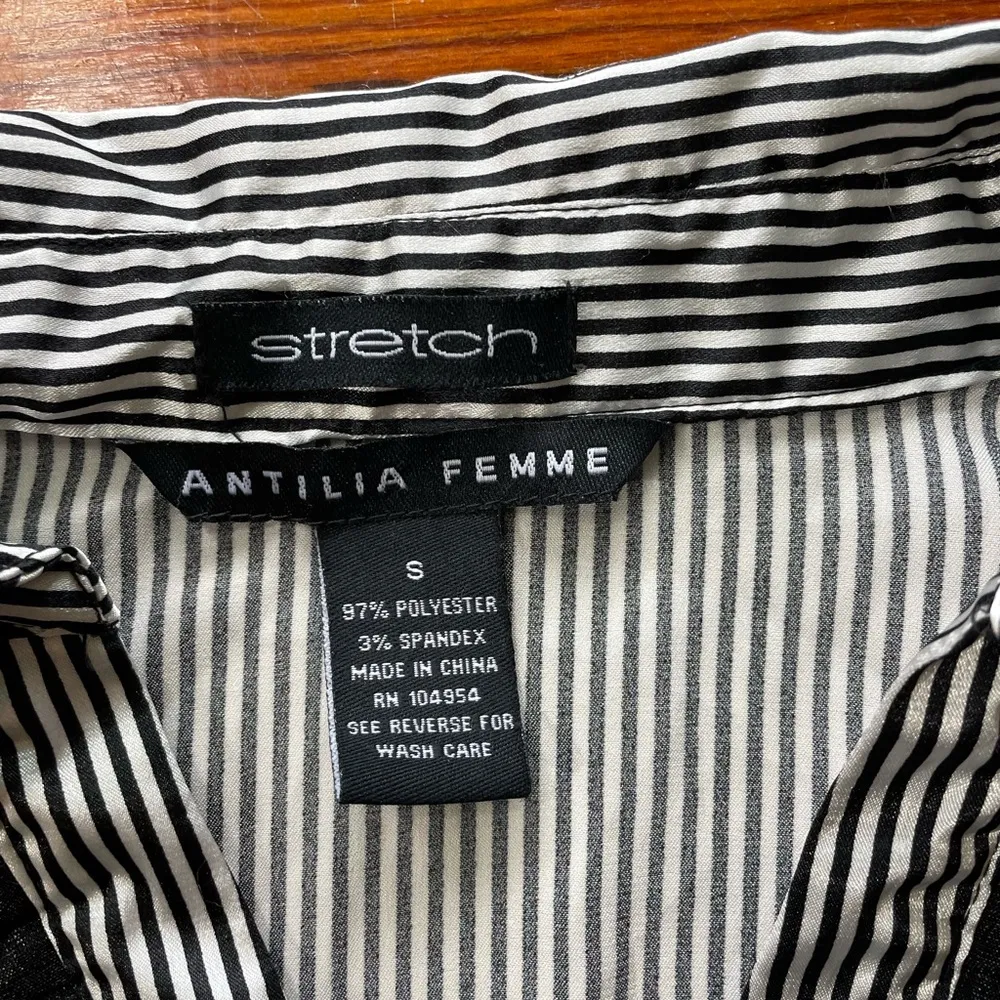 Antilia Femme Ruffle Detail Button Up Tux Style Striped Top - Image 6