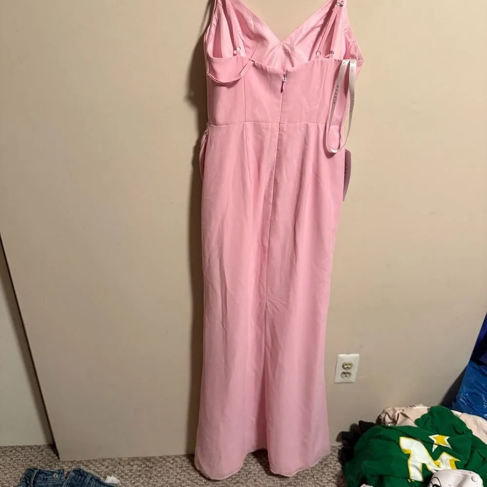 NWT AZAZIE LEO Candy Pink Mermaid V-Neck Pleated Chiffon Bridesmaid- Size 4 (A4) - Image 6