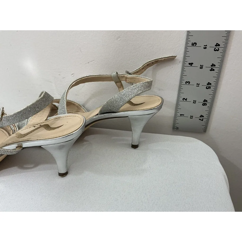 Womans Nina Size 6m Silver Sparkly Strappy Open Toe Dress Heel Shoes Slingback - Image 4