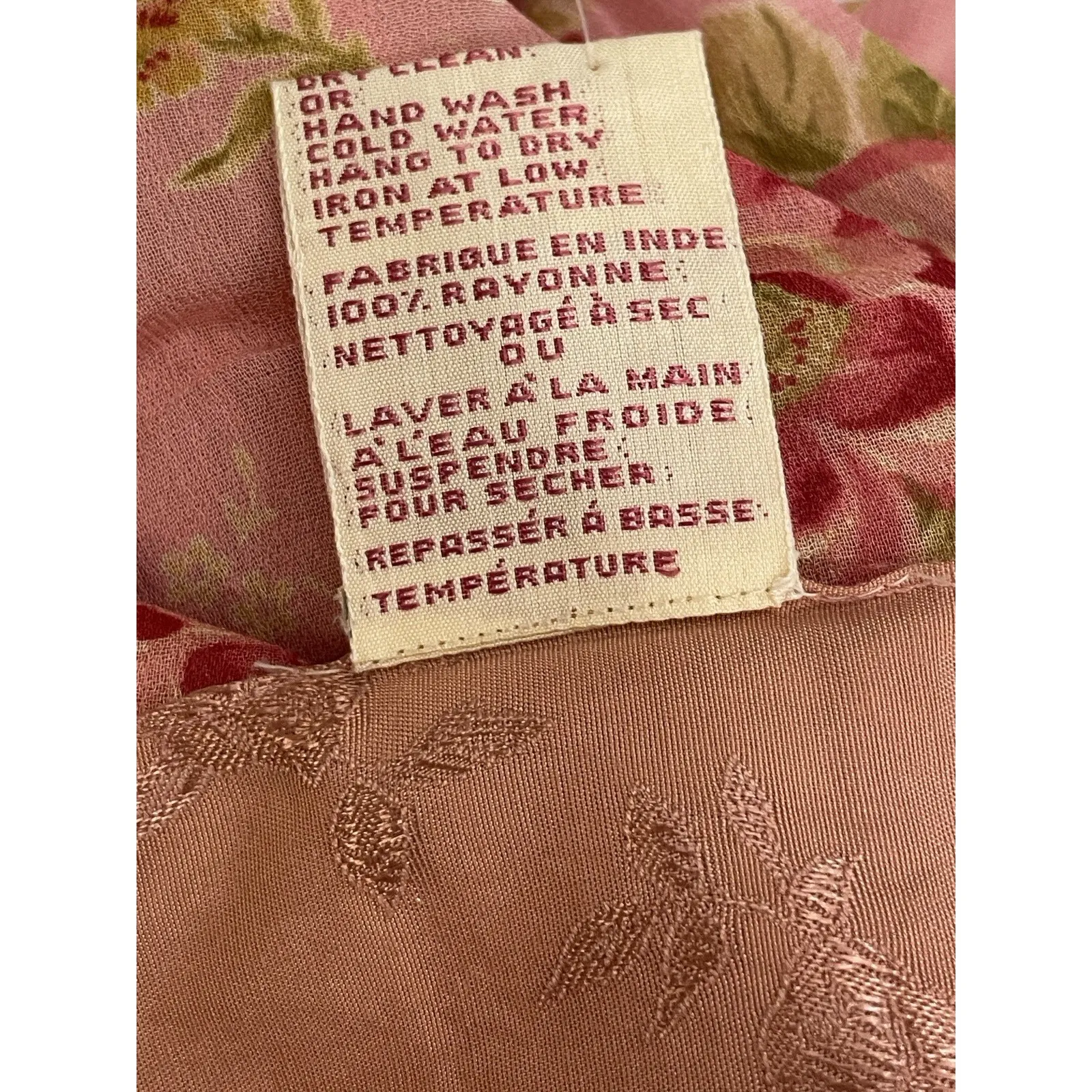 Vtg April Cornell Scarf Floral Pink Satin Jacquard Long 80" x 14" Cottage New - Image 5