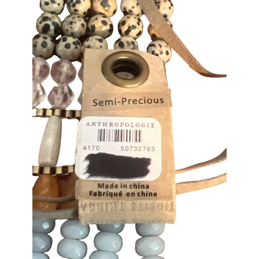 Anthropologie Semi Precious Beaded Necklace Ladder Pendant Suede Leather 33" NWT - Image 5