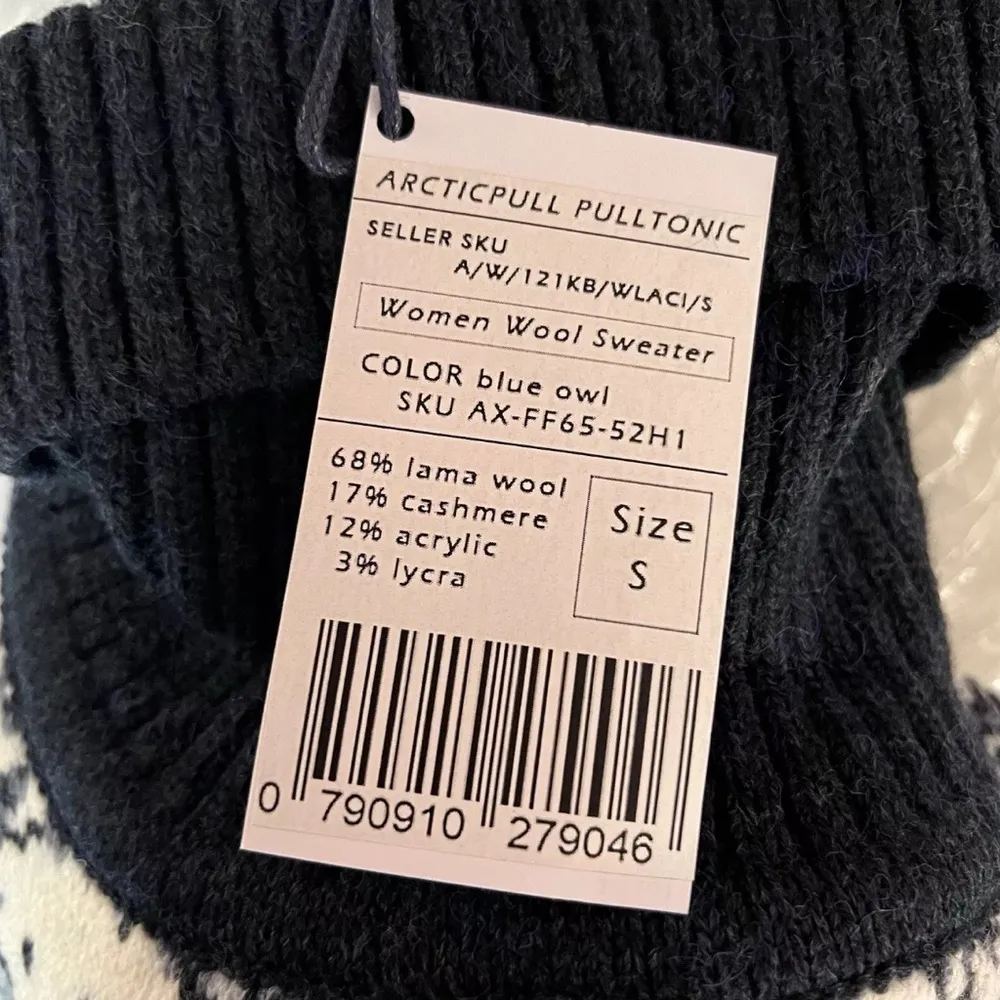 Pulltonic Sweater Women Lambs Wool Cashmere Turtleneck Pullover All Over Owl S - Image 5