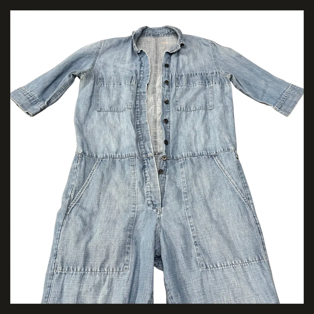GAP 1969 Women’s Denim Boiler Suit Jumpsuit Chambray Utility Coverall Size S EUC - Image 15
