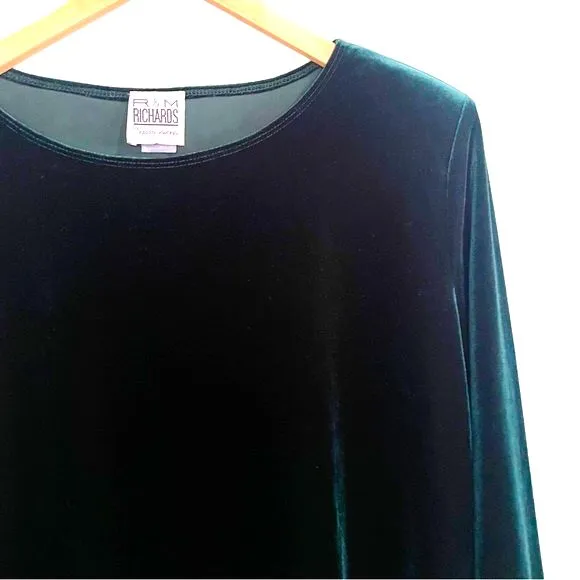 R&M Richards Women's Size 12 Vintage Pine Green Velour Tunic 90s Festive Holiday - Image 4