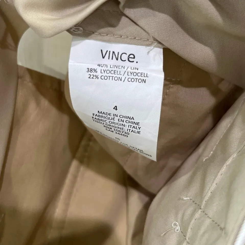 Vince Women's Twill Short Linen Cotton White High Rise Pleated Front Sz 4 - Image 6