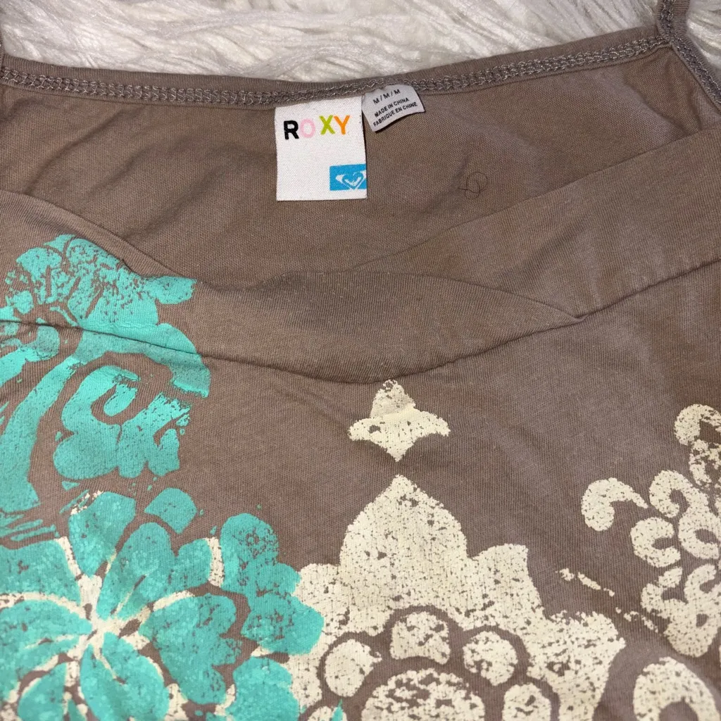 Vintage Roxy Y2K Floral Graphic Tank Top Brown Cottagecore Lagenlook - Image 3