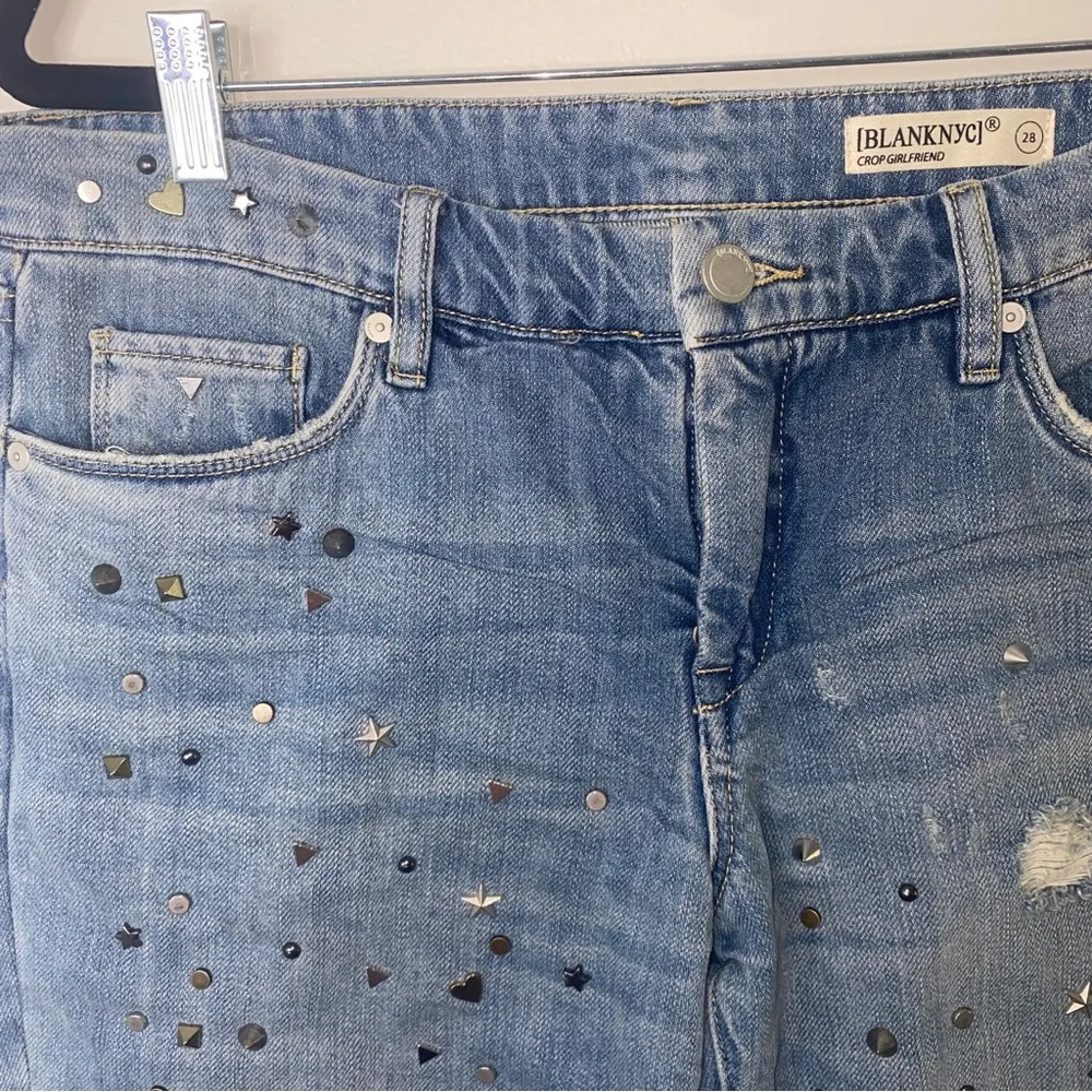 Blank NYC Embellished Studded Girlfriend Crop Light Wash Western Jeans Size 28 - Image 5