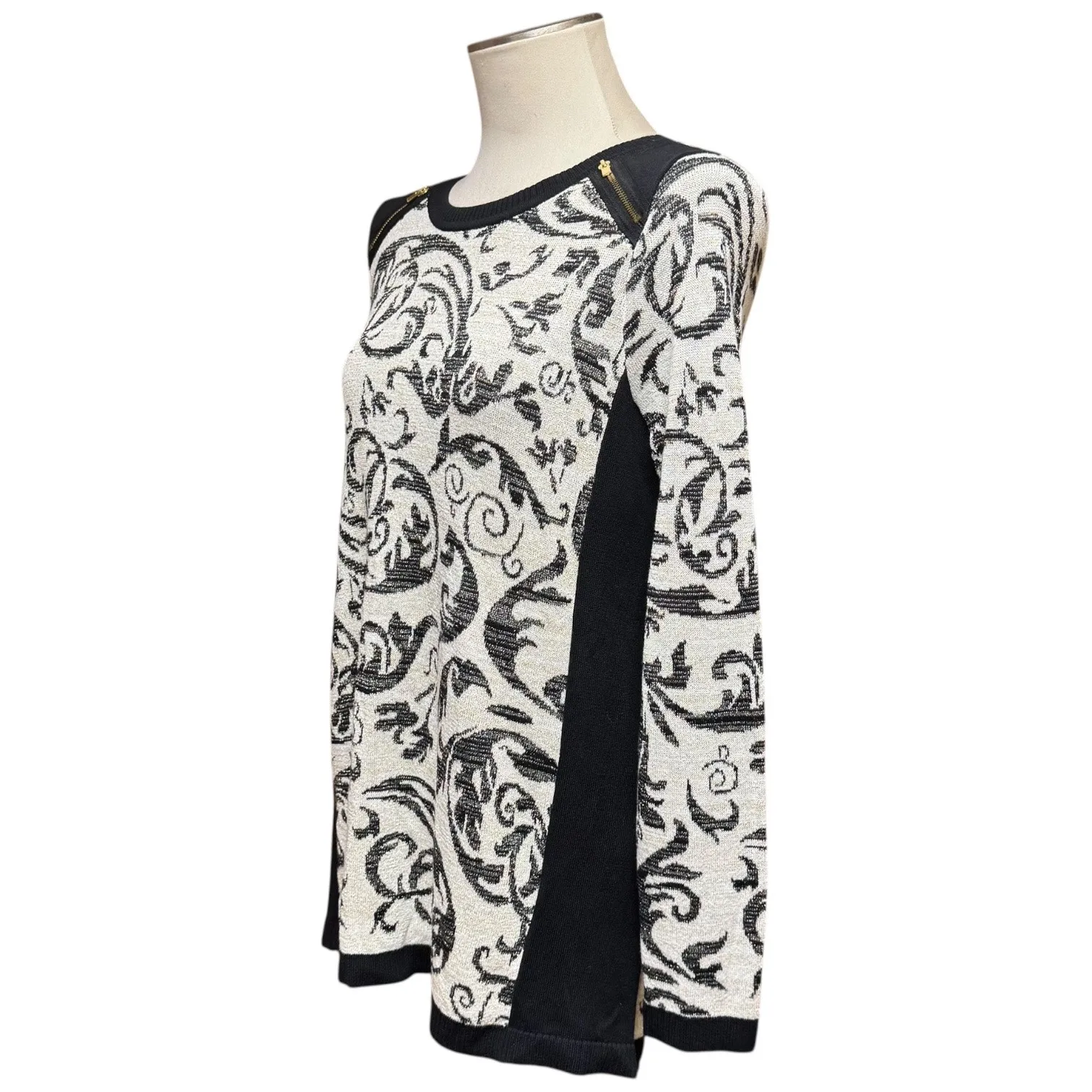 Chico's Collection Lurex Jacquard Sweater Black Neutral 1 / Medium - Image 3