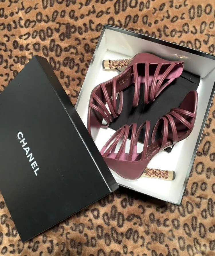Chanel Coco Tower Cage Burgundy Heels - Image 8