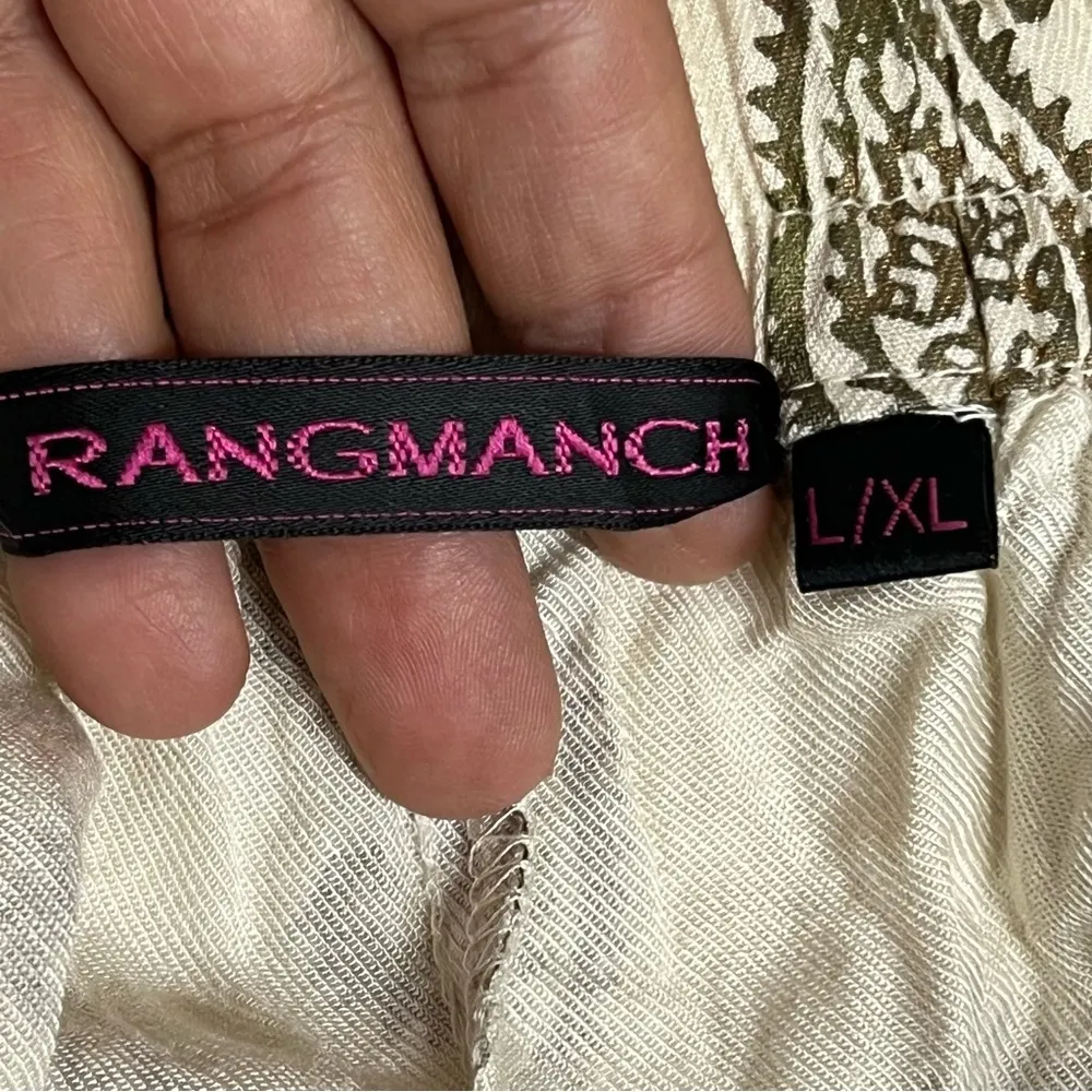 Paisley Cream l/xl wide flare leg pants resort wear elastic waist drawstring Brown - Image 6