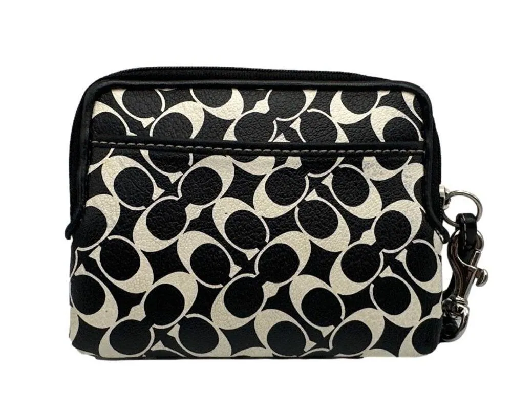 COACH Black and White Signature Coated Canvas Wristlet - Image 2