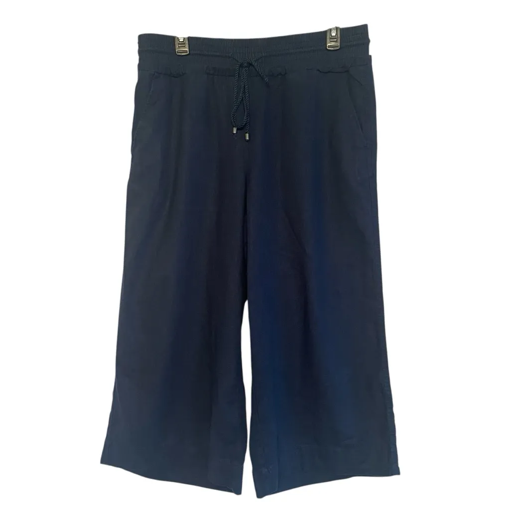 Time & True Wide Leg Pant Women Med High Rise Linen Blend Blue Flowy Boho Modern - Image 3