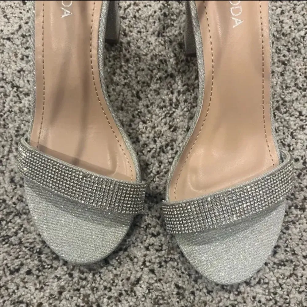 TOP Moda Silver Delia-80 Ankle Strap Rhinestone High Heel Sandal - Image 3