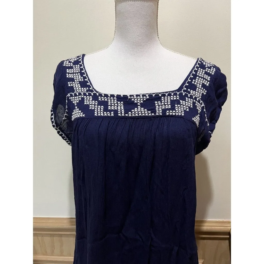 Forever 21 ~ Deess With Embroidered ~ Blue ~ Size Small ~ Cap Sleeve - Image 2