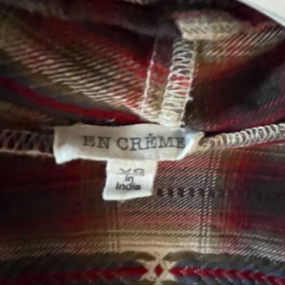 En Creme southwestern plaid flannel poncho shirt with fringe maroon Red Size XS - Image 5