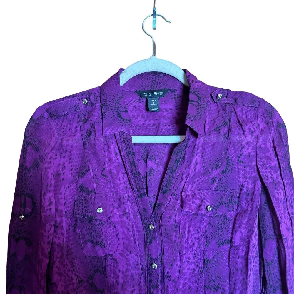 White House Black Market Shirt 2 Multicolor Snake Print Silk Button Up Blouse - Image 2