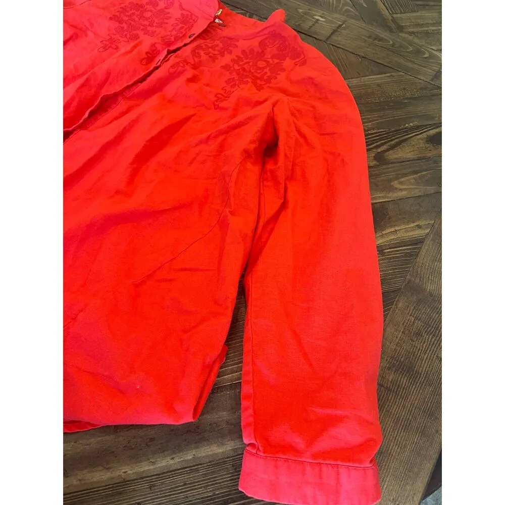 Linen Cotton Blend Embroidered Top Women XL Colorful Cruise Resort Lagenlook Red - Image 8
