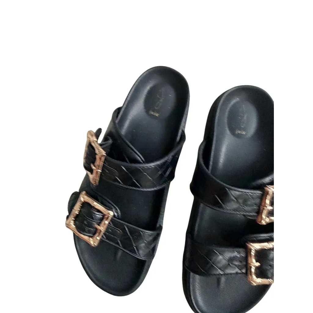 JOIE Black Gold Patterned Buckle Sandals Size US 7 - Image 2