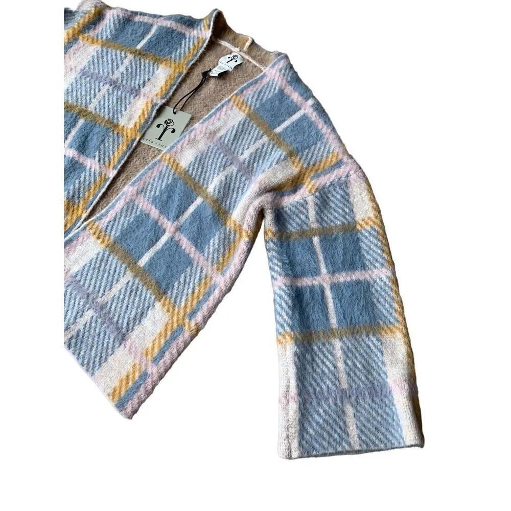 Rain + Rose Soft Textured Plaid Open Front Cardigan - Image 8