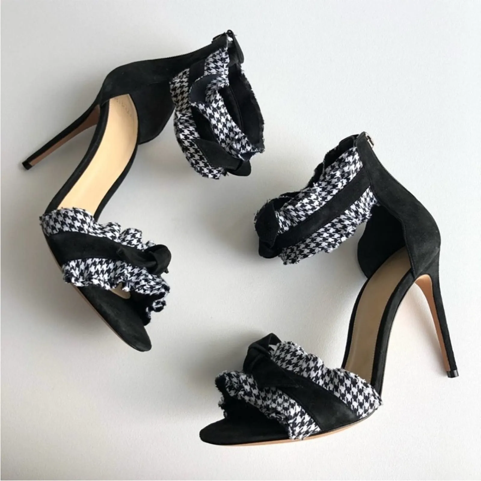 Alexandre Birman NEW  Clarita Black Houndstooth Ruffle Sandals heels - Image 8