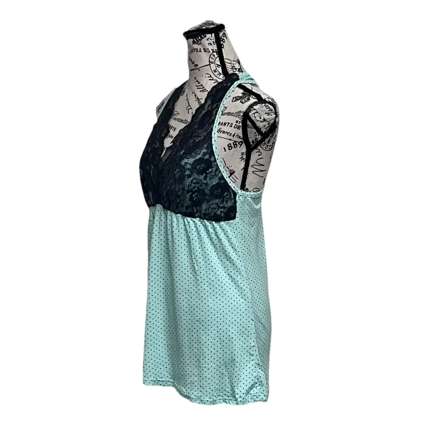 Kathy Ireland Lace Babydoll Top Sheer Polka Dot Mesh Lingerie Tank L - Image 2