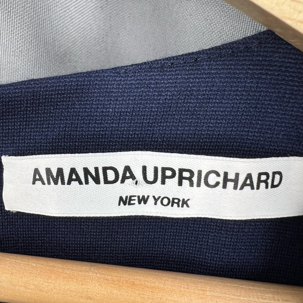 AMANDA UPRICHARD Dress Navy Blue Flutter Sleeve Fit & Flare Stretch Knit S (est) - Image 5