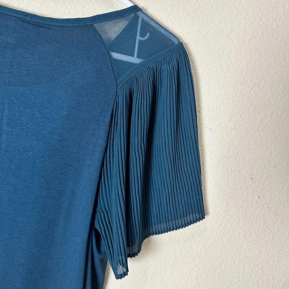 CAROLINA BELLE Sheer Pleated Sleeve Knit T Shirt Top Blouse Size Medium - Image 8
