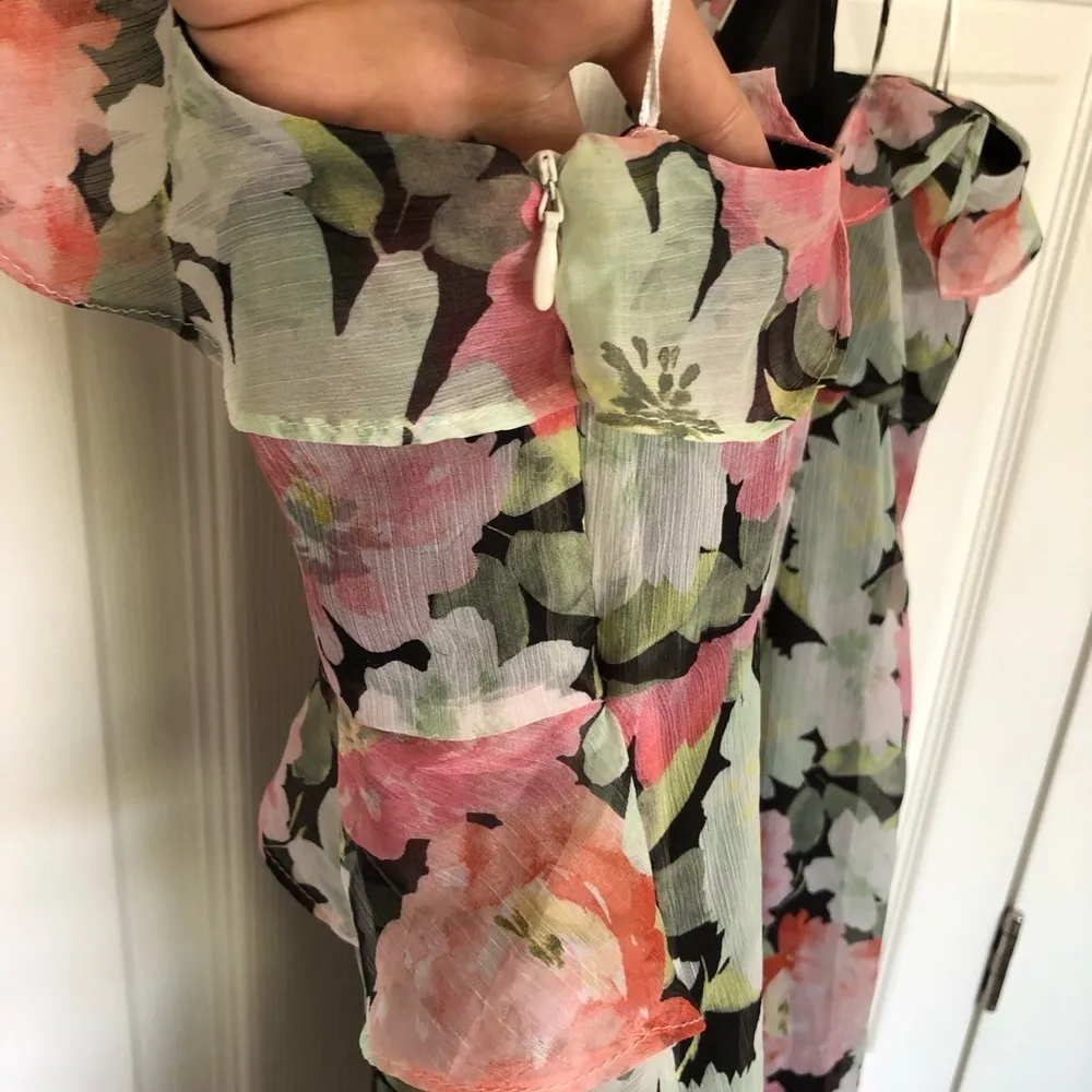 Black Floral Zara Chiffon Midi Dress Size M - Image 8