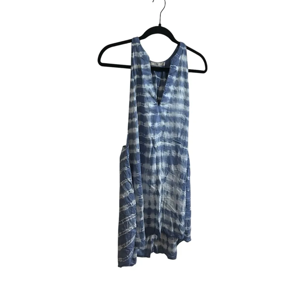 Obey Blue & White Sleeveless Large Arm Hole With Pockets Size Small Mini Dress. - Image 2