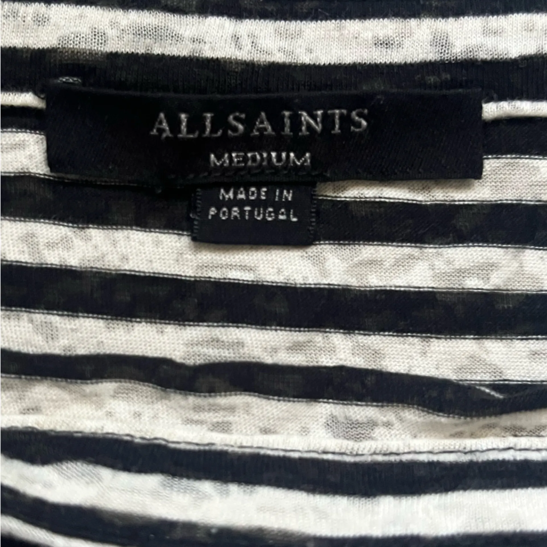 ALLSAINTS Black Cream Striped Boat Neck Dolman Long Sleeve Semi Sheer Top Size M - Image 4