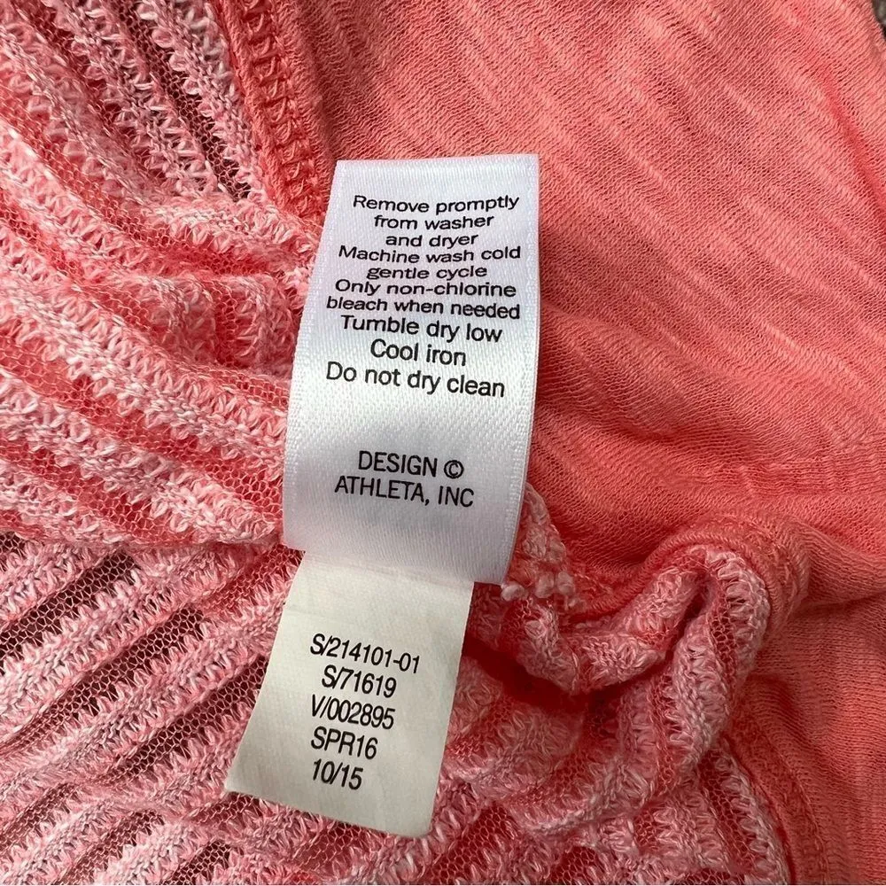 Athleta Pink Cotton Hooded Short Sleeve Swim Cover Up Striped Melon Peach large - Image 10