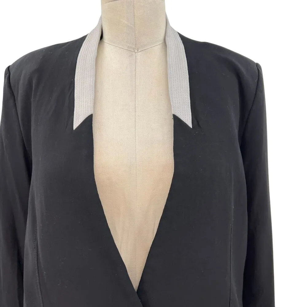 Helmut Lang‎ Black Blazer Viscose Wool Contrast Lapel Collar Size 8 - Image 2