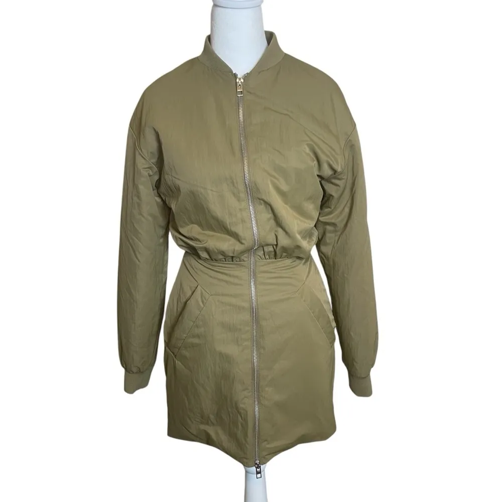 NWT Zara Padded Short Mini Bomber Dress Olive Green Full Zip Blogger Favorite SM - Image 9